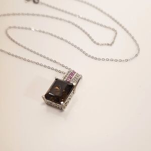 Smoky Quartz 6 Carats Pendant Necklace with Italian Chain